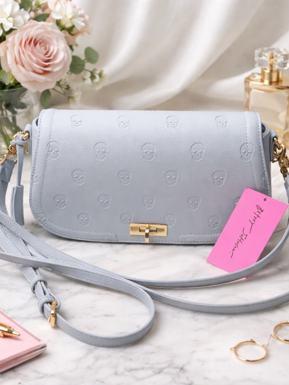 Betsey Johnson Skull Crossbody Bag Blue Aura Gold Hardware NWT